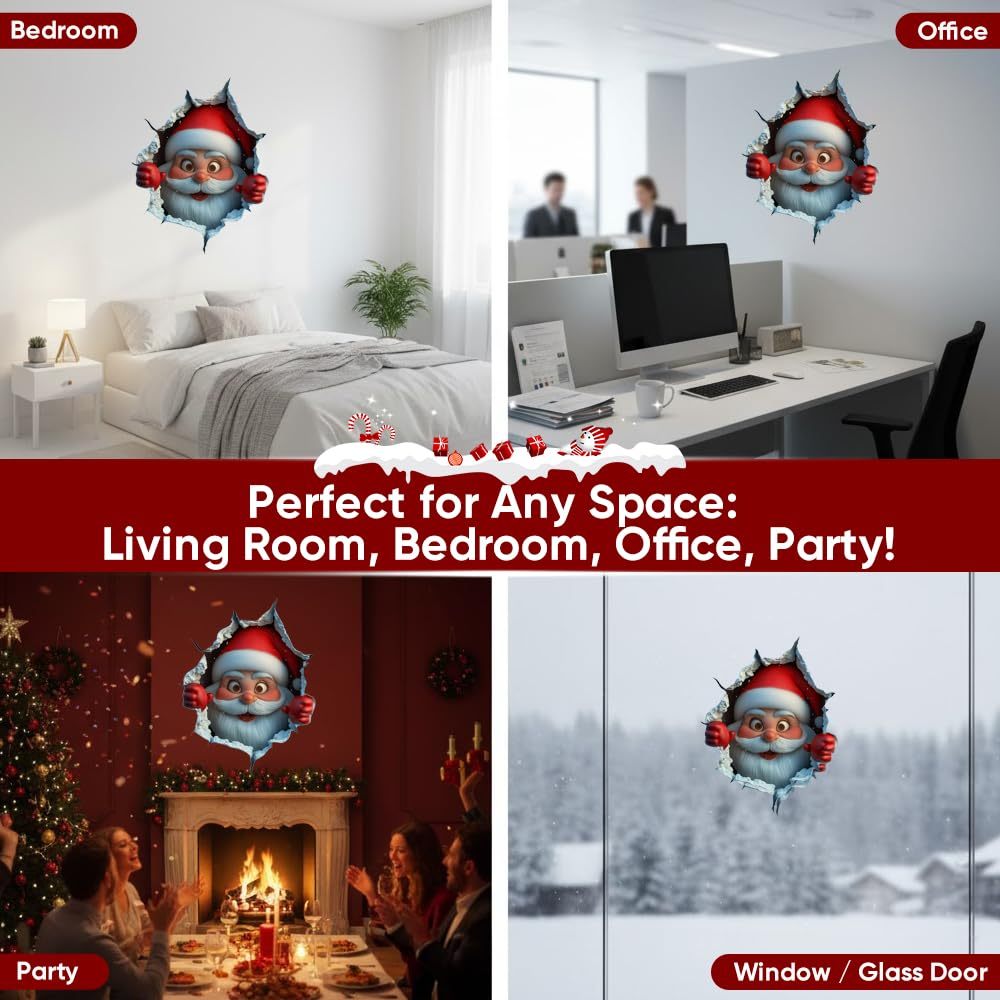 3 Pack 3D Santa Claus Christmas Wall Stickers