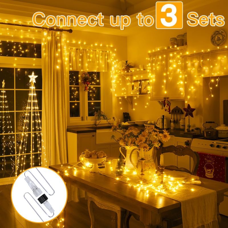 33 FT LED Expandable Christmas Icicle Lights with Remote