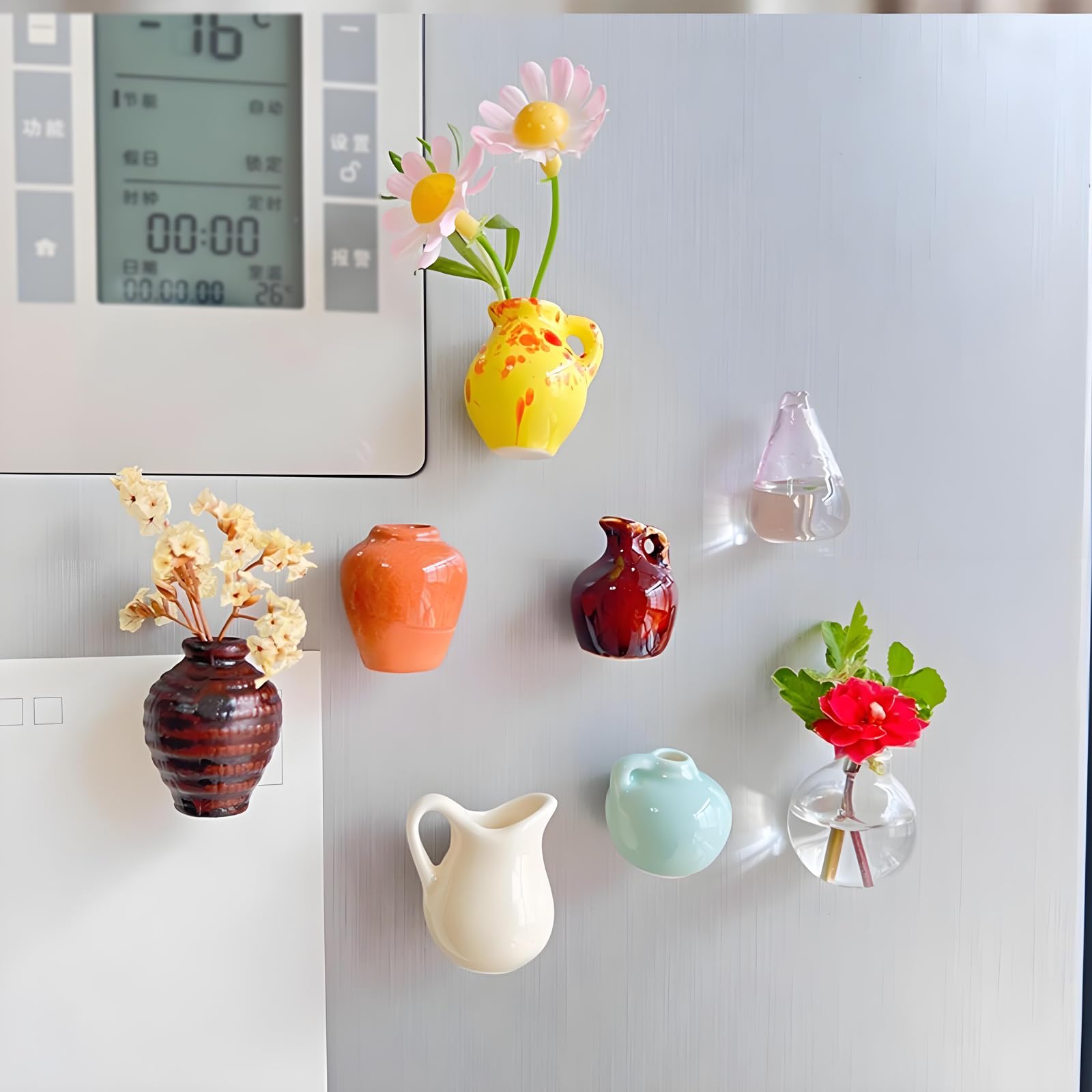 8 Pcs Cute 3D Mini Ceramic Vase Fridge Magnets