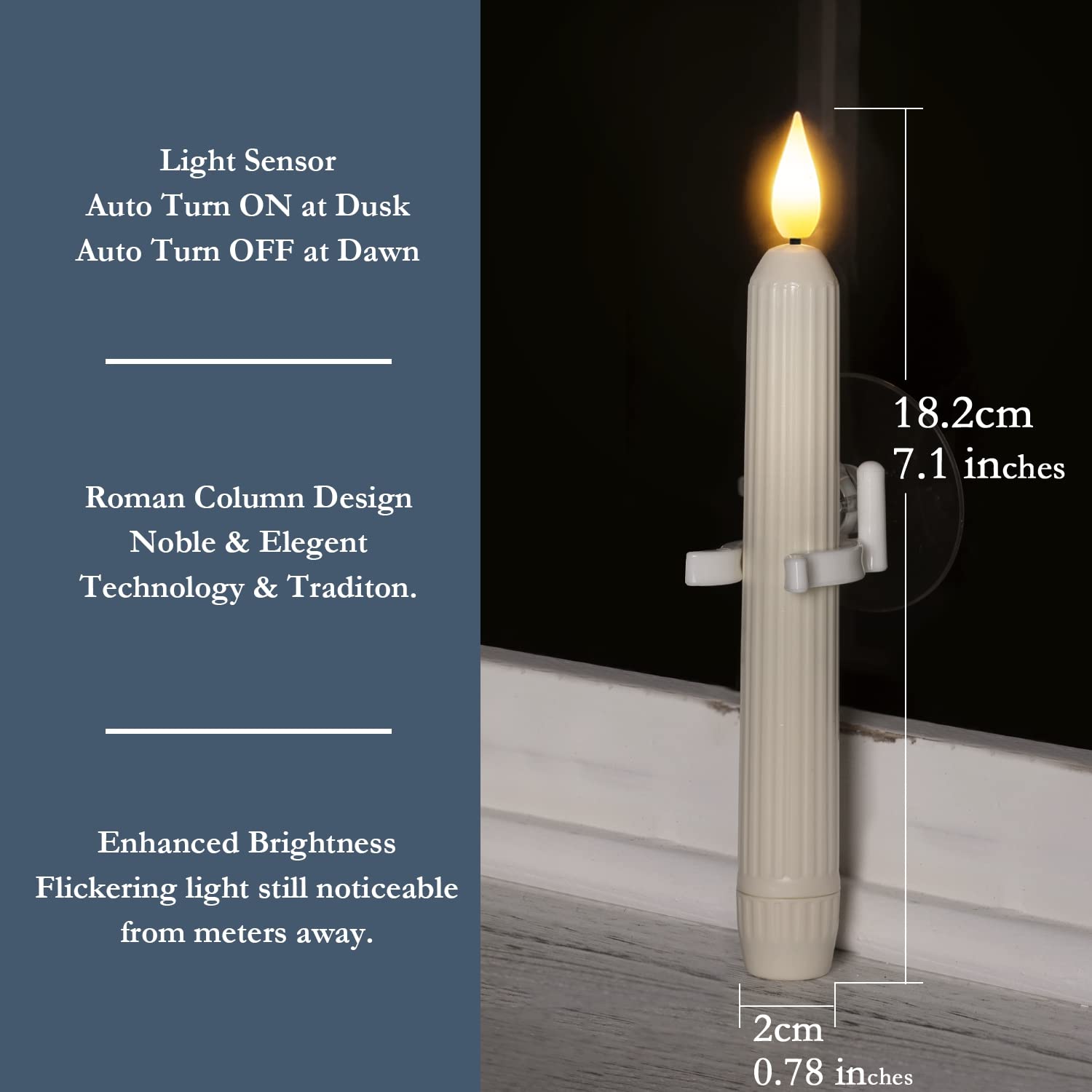 6 Pack Flameless LED Window Candles with Dusk to Dawn Sensor & Suction Cups