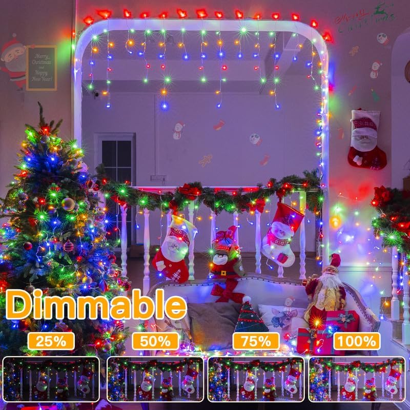 33 FT LED Christmas Icicle Lights with Remote