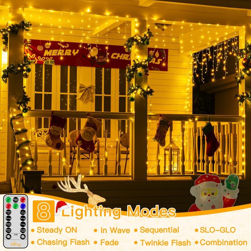 33 FT LED Expandable Christmas Icicle Lights with Remote