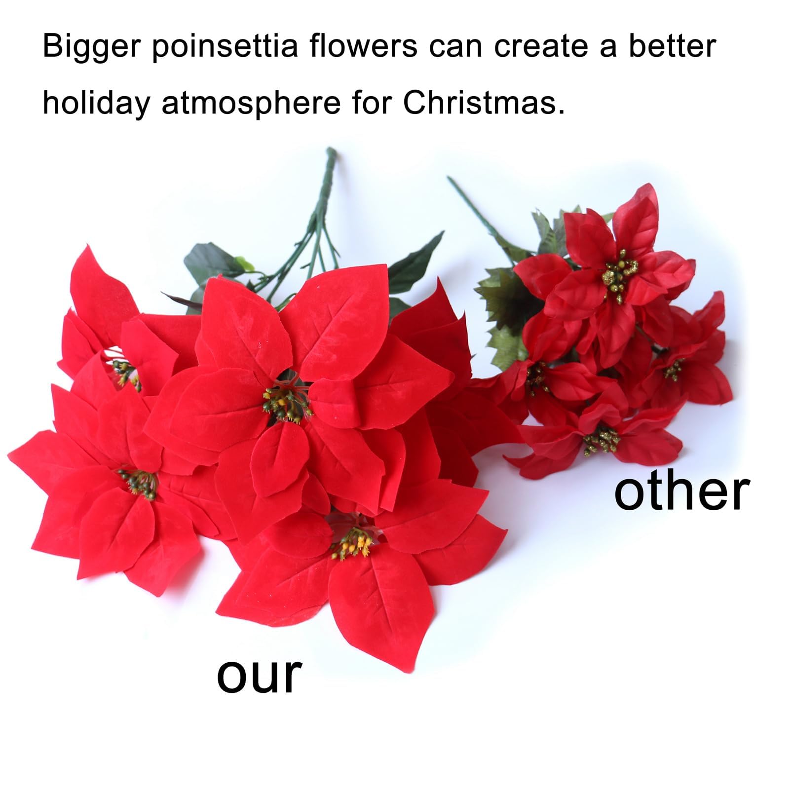 3 Pack Christmas Artificial Poinsettia Flowers Stem Bouquets