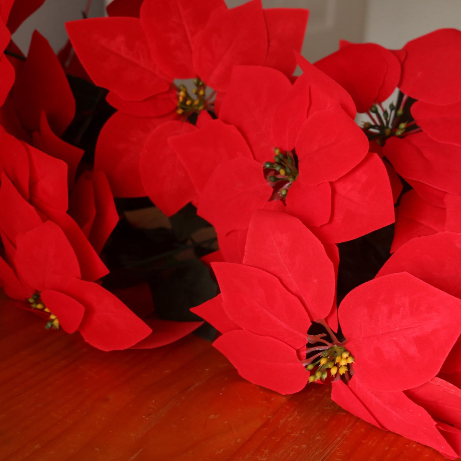 3 Pack Christmas Artificial Poinsettia Flowers Stem Bouquets