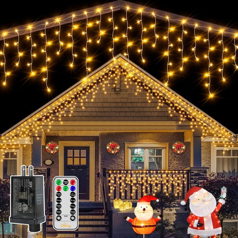 33 FT LED Expandable Christmas Icicle Lights with Remote