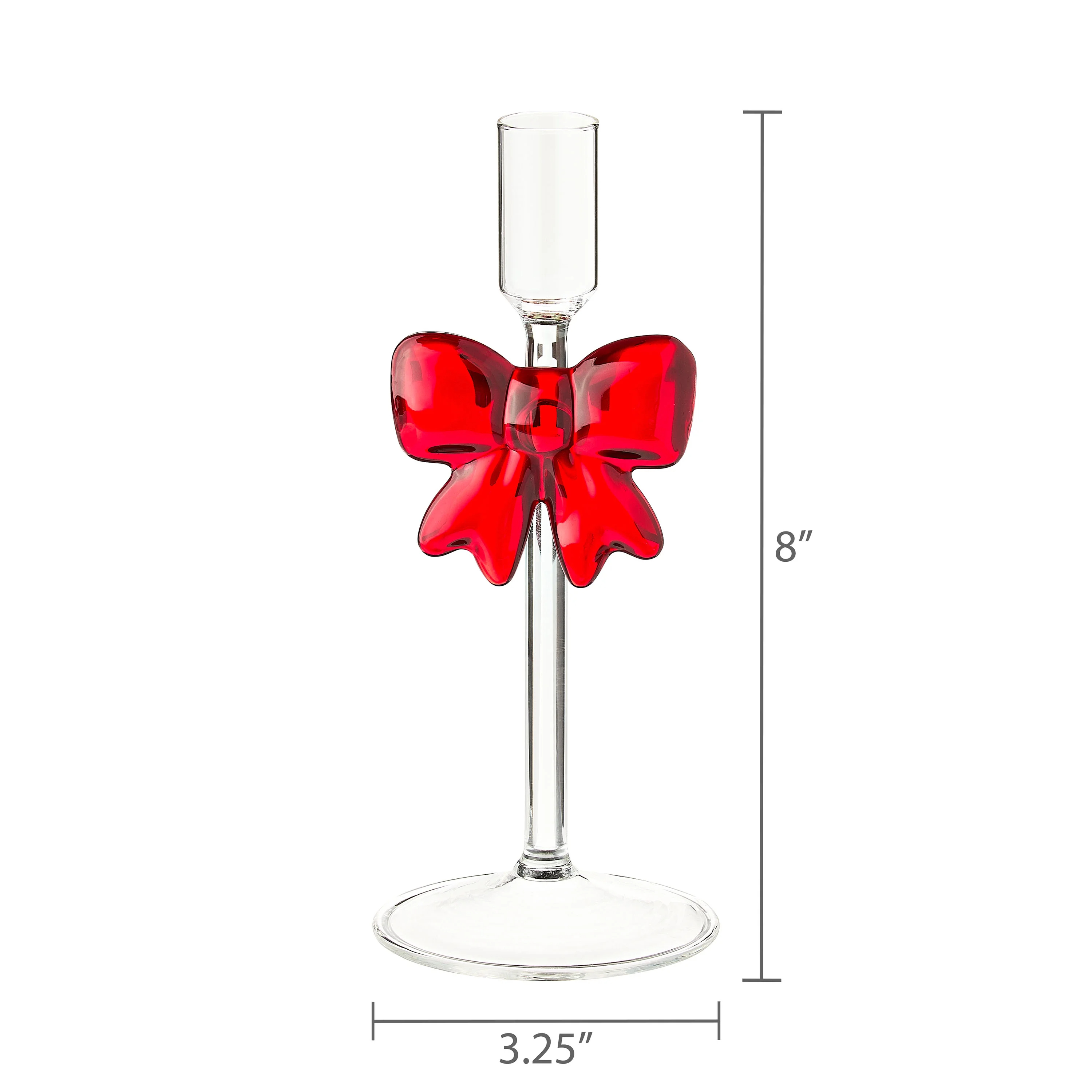 Clear Glass Christmas Taper Candle Holder with Bow