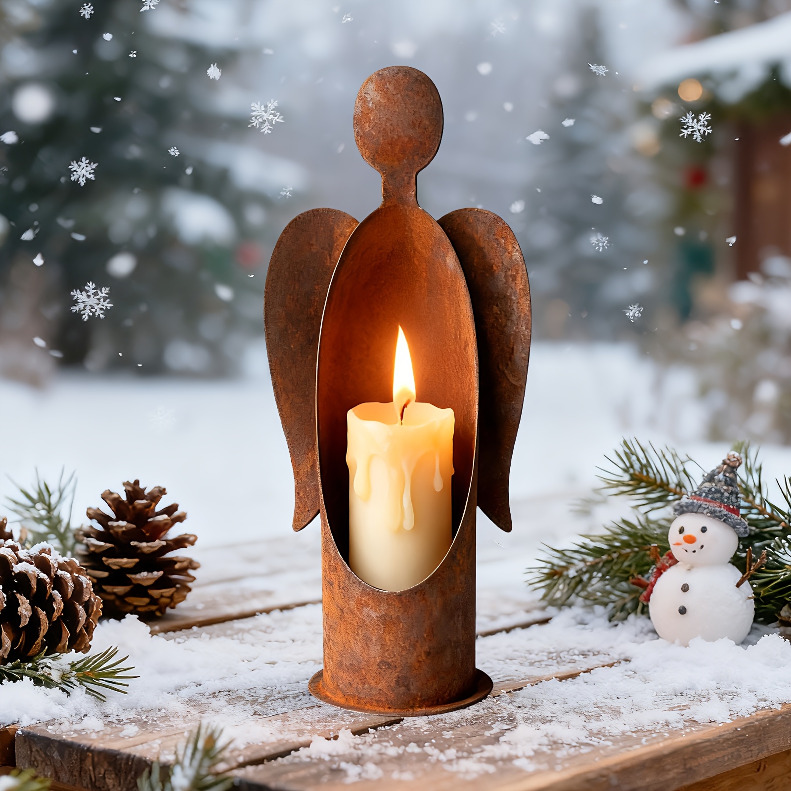 Rustic Metal Angel Garden Candle Holder or Plant Decor