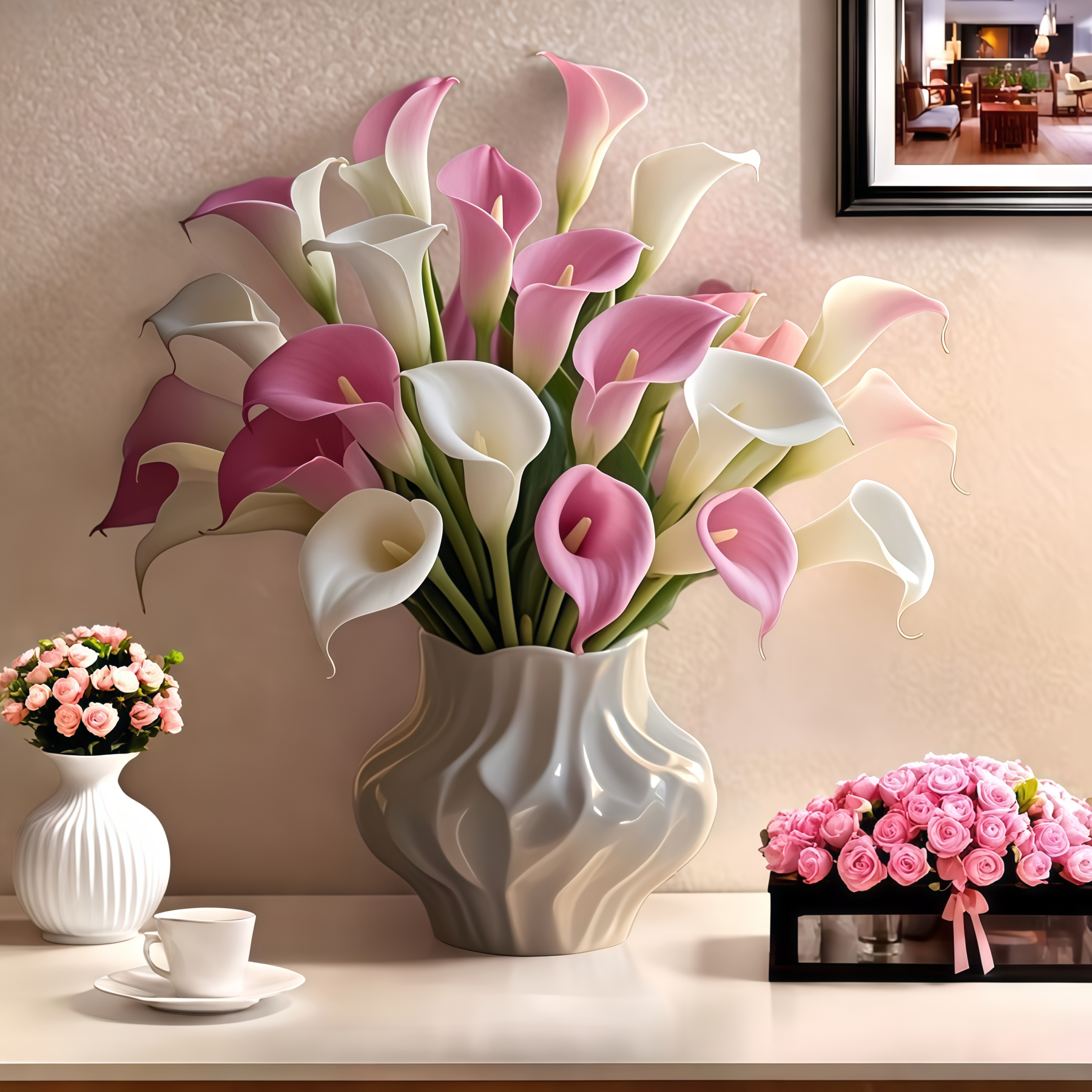 16-Stem Faux Calla Lily Floral Arrangement for Home Decor