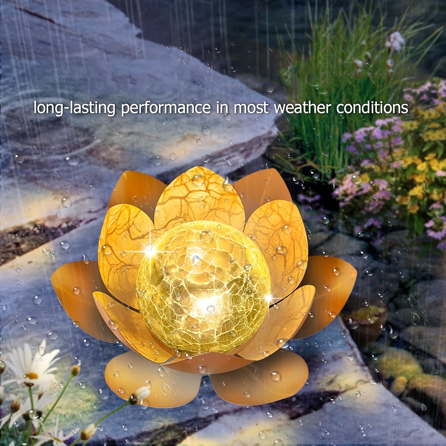 Solar Lotus Outdoor Garden Light with Cracked Glass