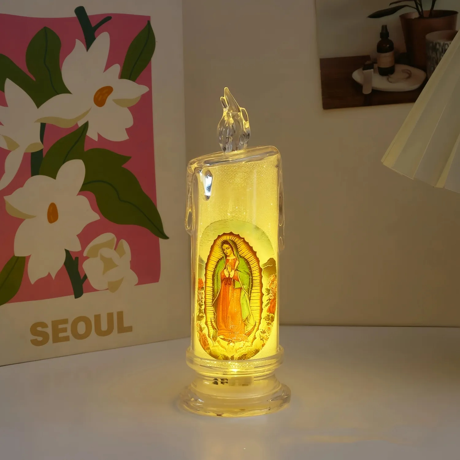 Flickering LED Virgin Prayer Candle Light