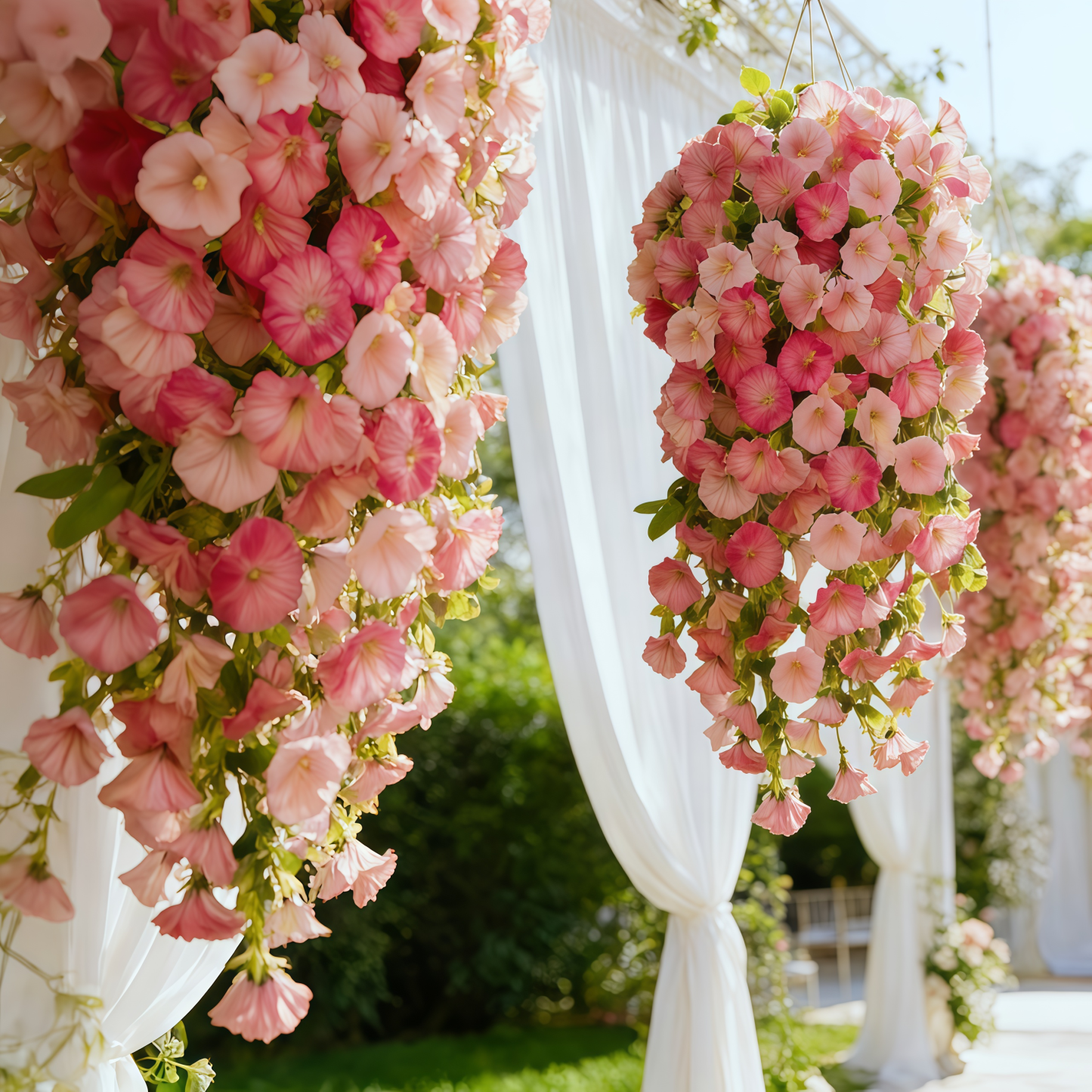 Artificial Hanging Morning Glory Flowers with Greenery, UV Resistant