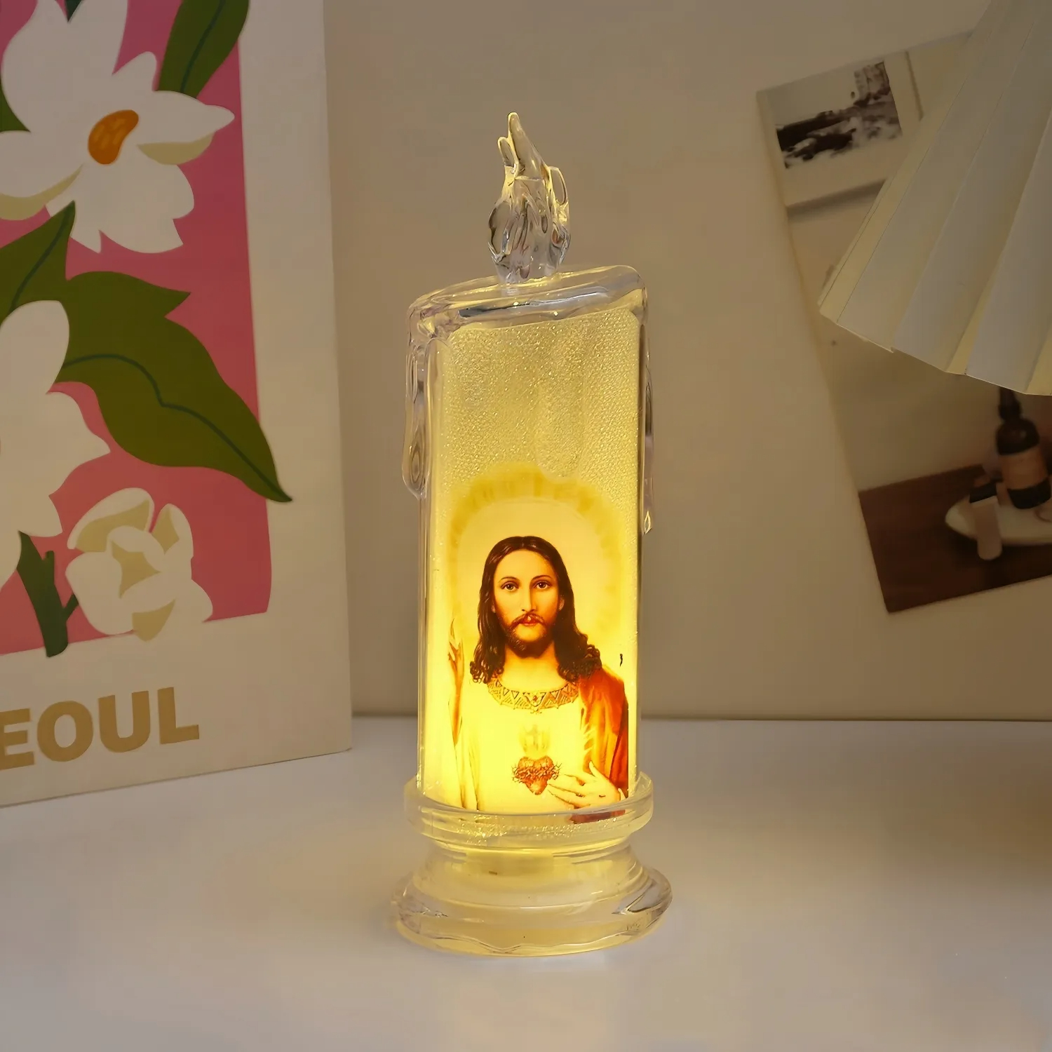 Flickering LED Virgin Prayer Candle Light