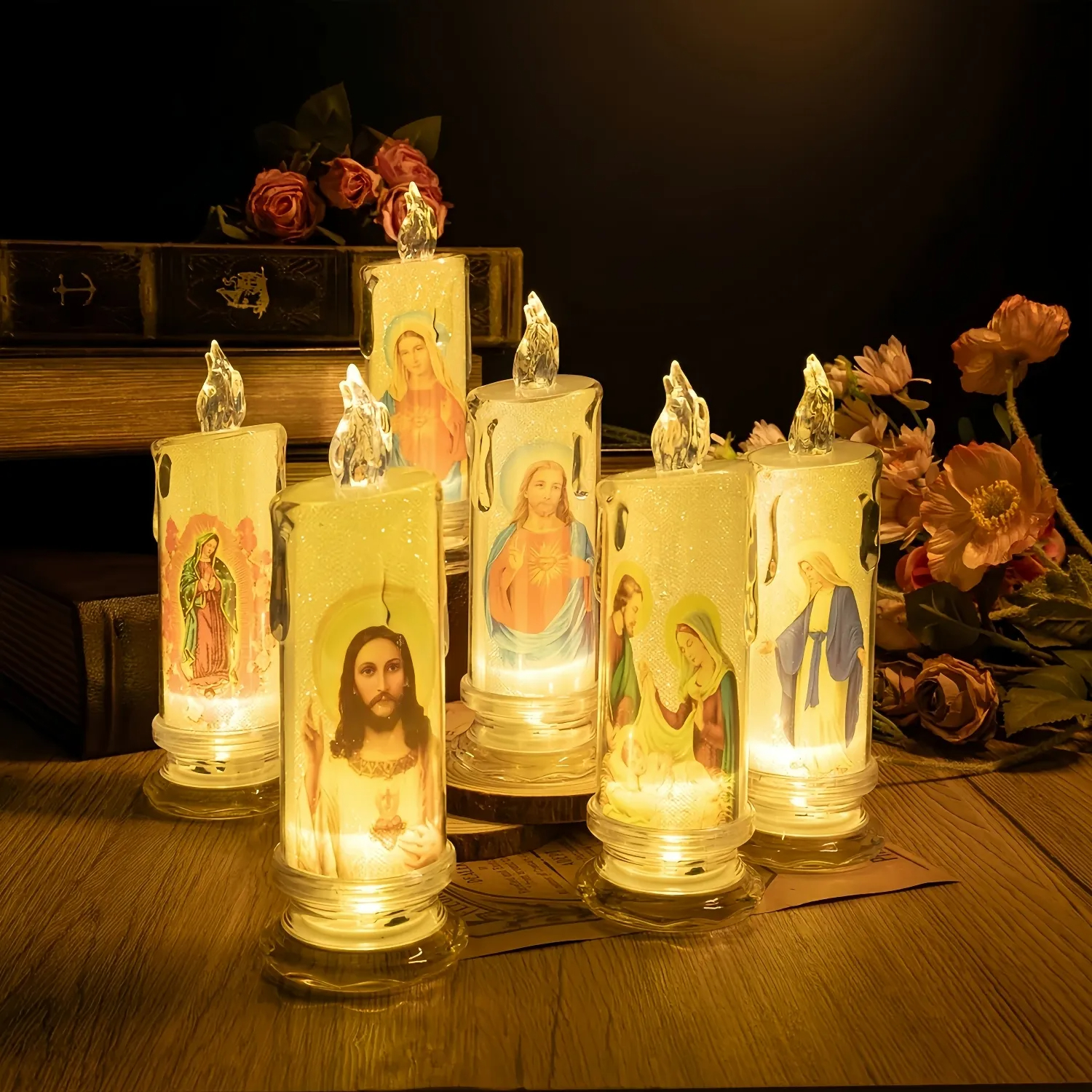 Flickering LED Virgin Prayer Candle Light