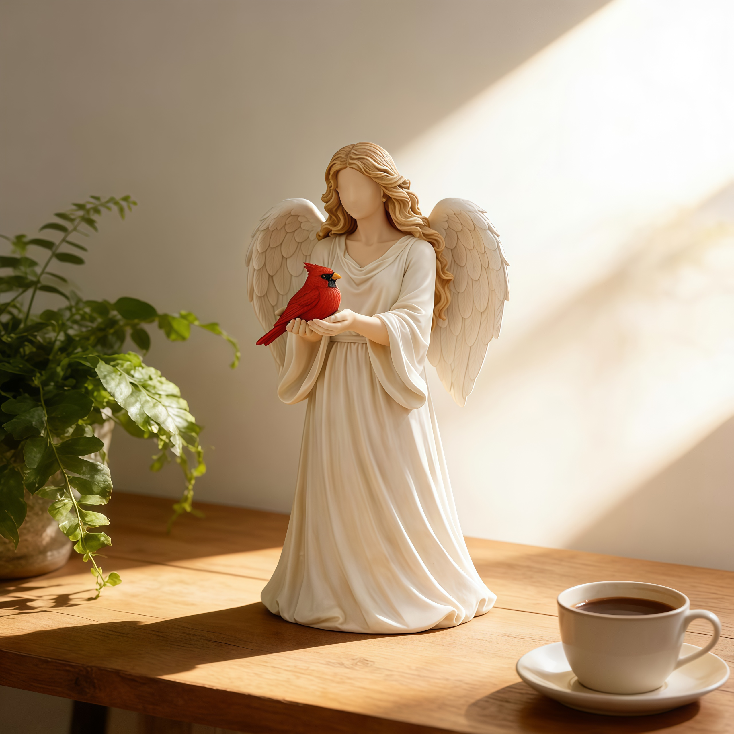 Angel Guardian Figurine Holding Red Cardinal, Meaningful Gift