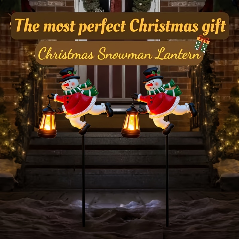 Snowman Pathway Lantern Lights, Outdoor Garden Stakes Christmas Decor