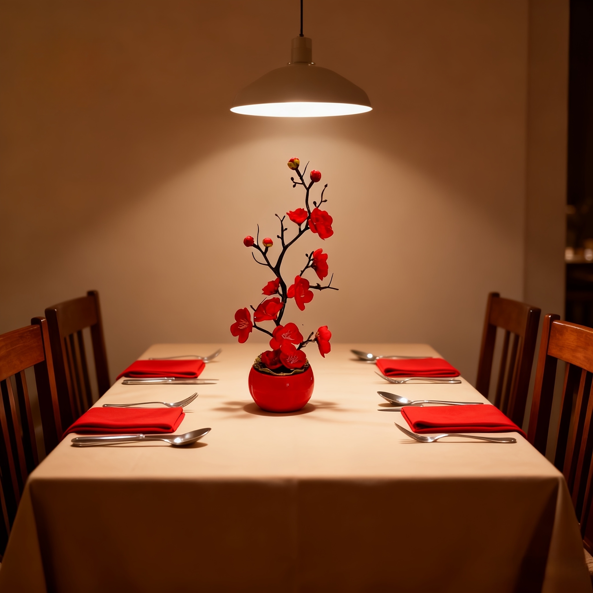 Artificial Plum Blossom Bonsai Tree in Red Pot