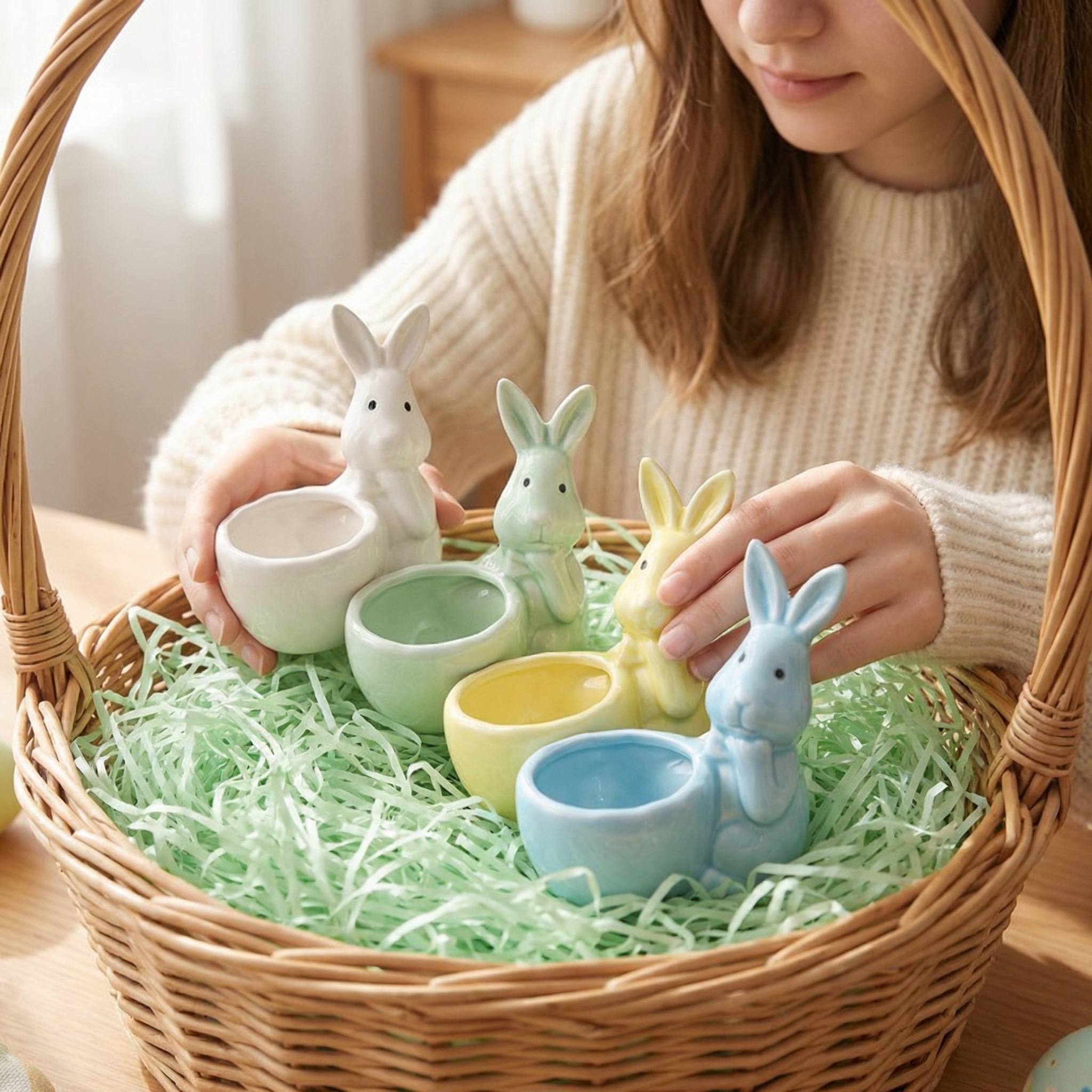 Spring Ceramic Pastel Easter Bunny Egg Holders