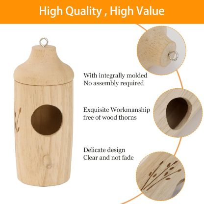 Natural Wooden Hummingbird House for Outdoor Hanging