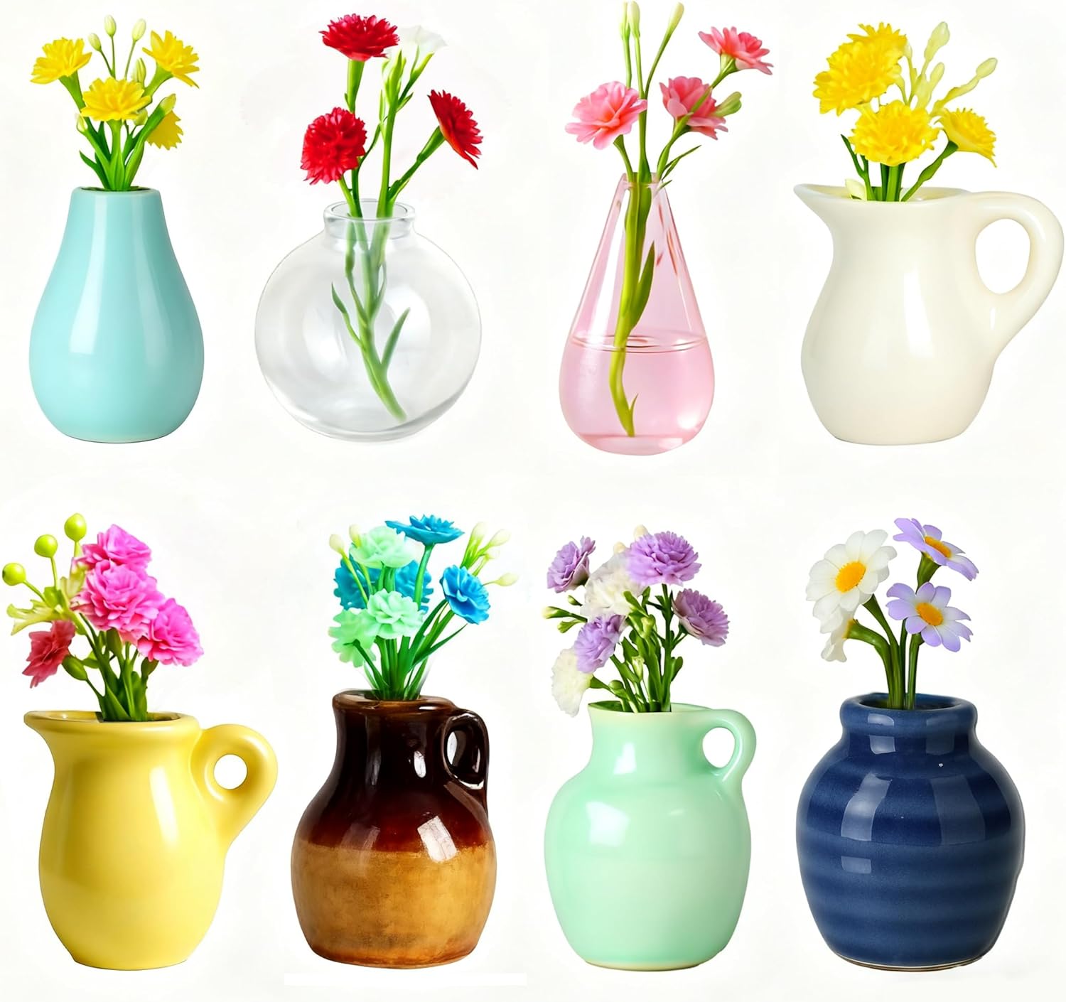 8 Pcs Cute 3D Mini Ceramic Vase Fridge Magnet Set