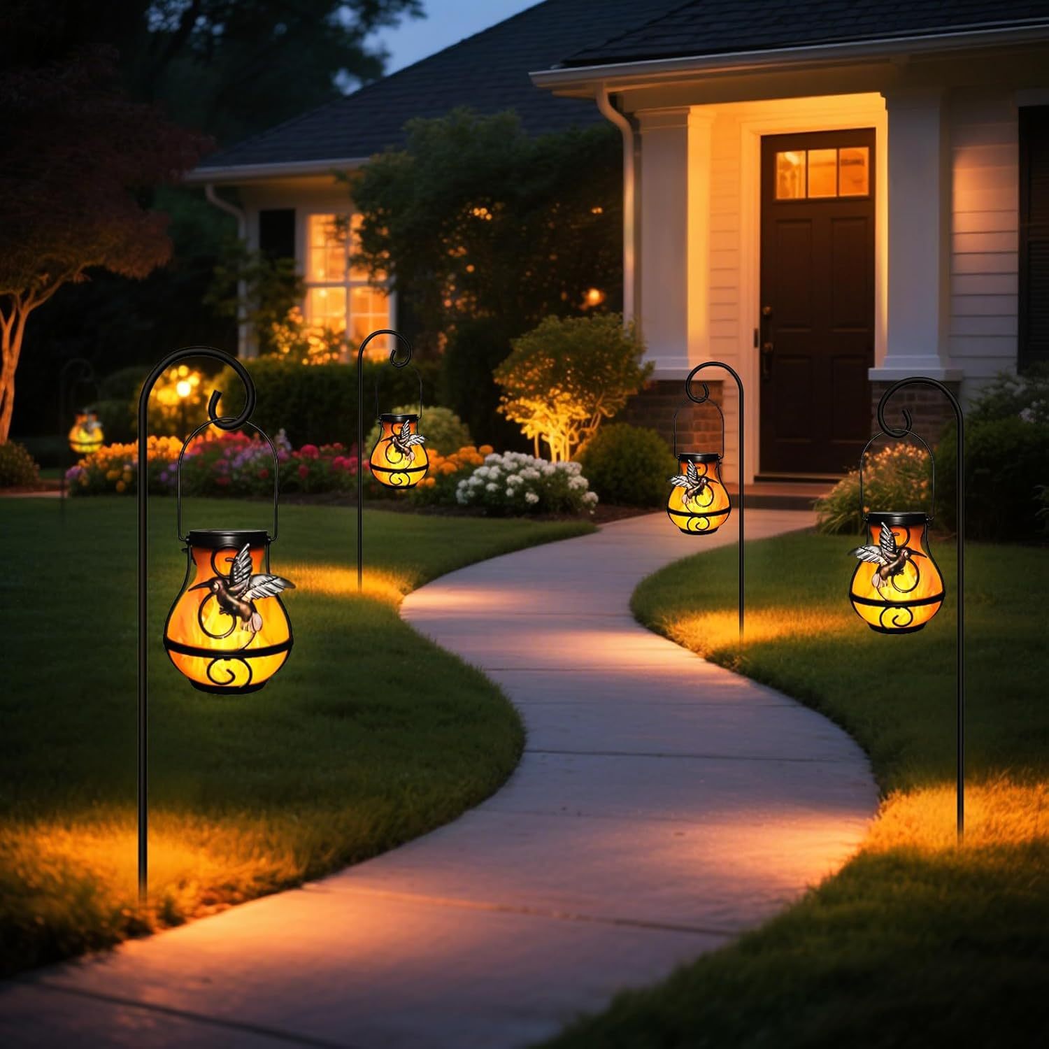 Hummingbird Solar Lantern Outdoor Hanging Flickering Flame Light
