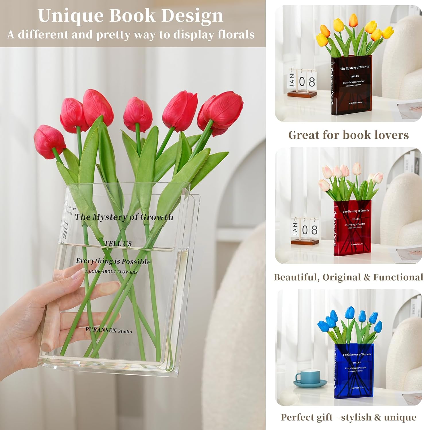 Clear Modern Bookend Acrylic Vase for Flowers