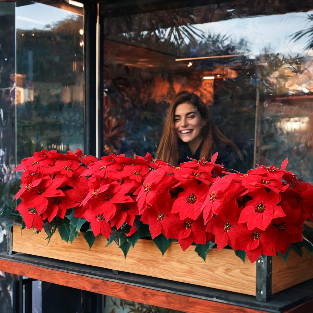 3 Pack Christmas Artificial Poinsettia Flowers Stem Bouquets