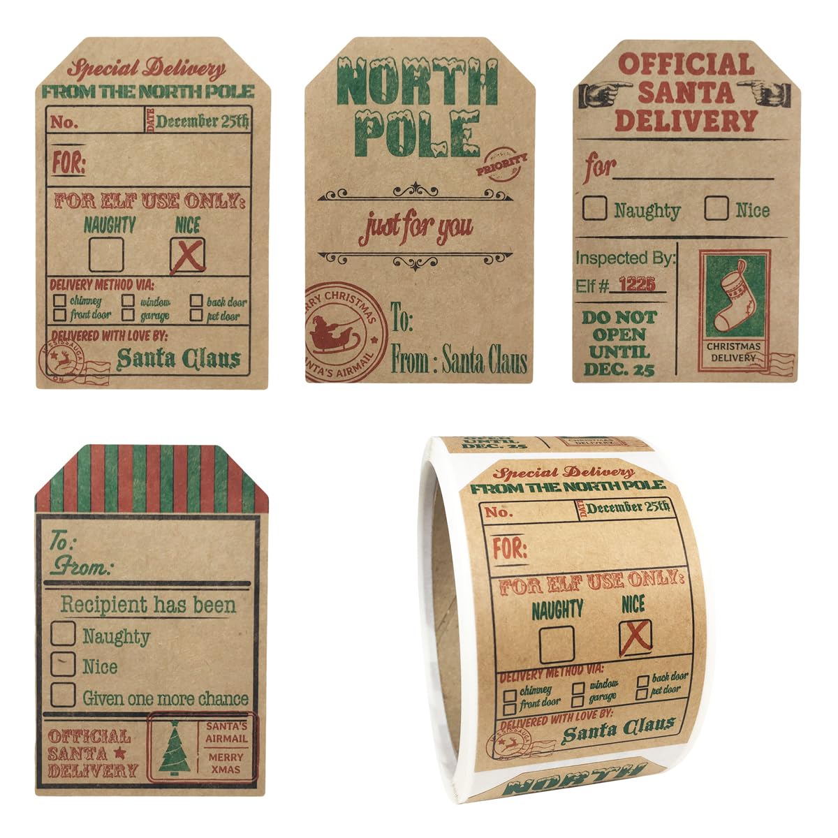 Natural Kraft Christmas Gift Tag Stickers