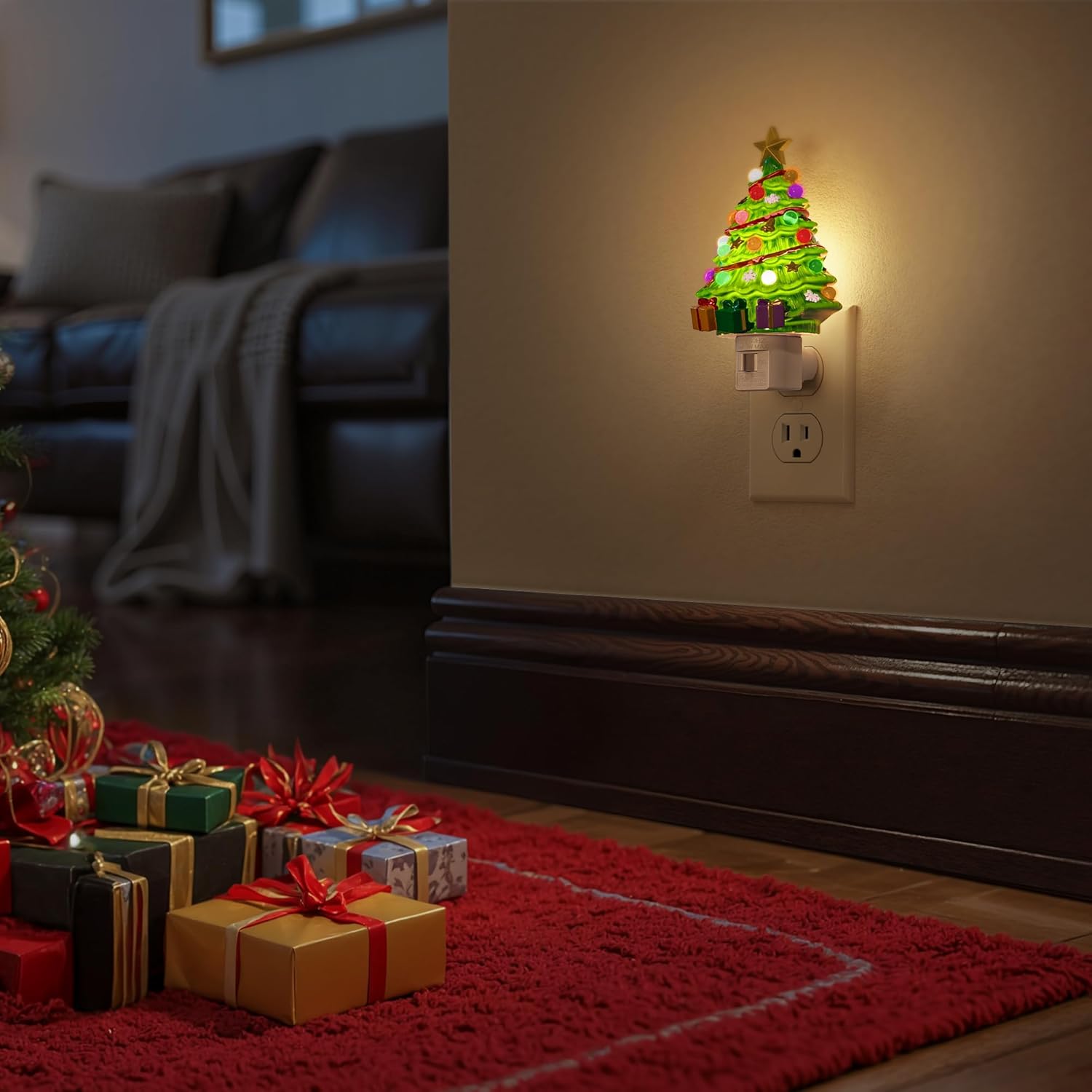 Snowman Christmas Tree Night Light Plug In Wall Light