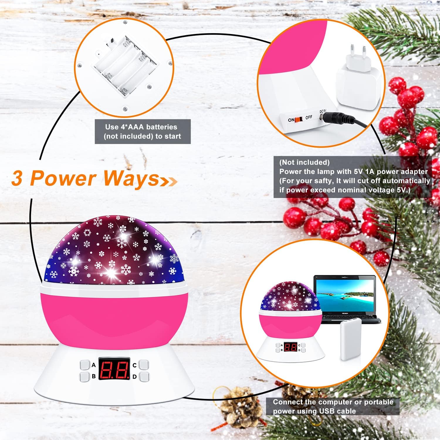 Snowflake Projector Night Light with Timer