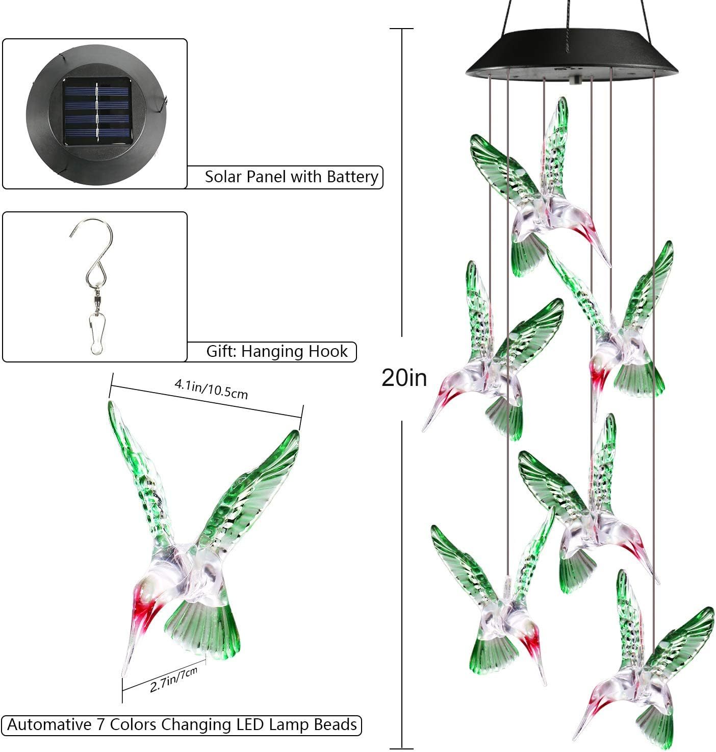 LED Color-Changing Hummingbird Wind Chimes