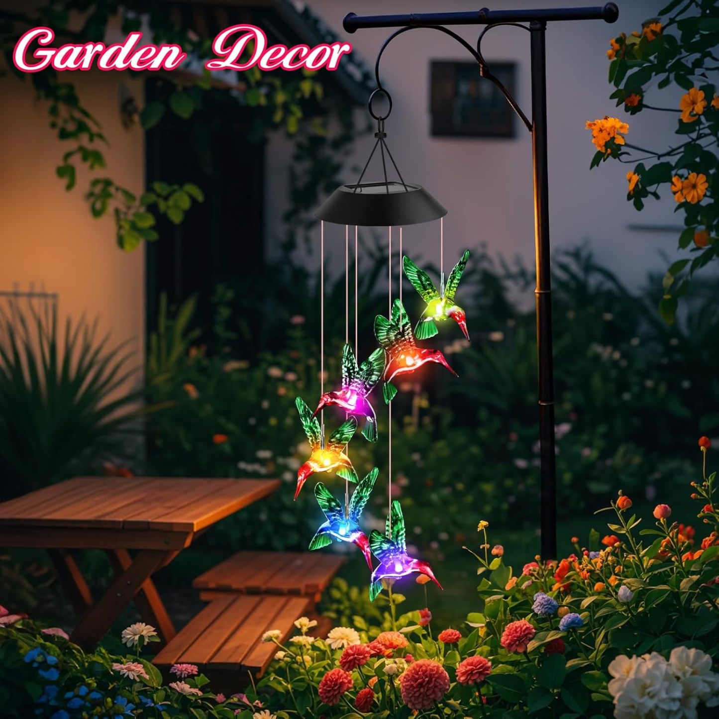 LED Color-Changing Hummingbird Wind Chimes