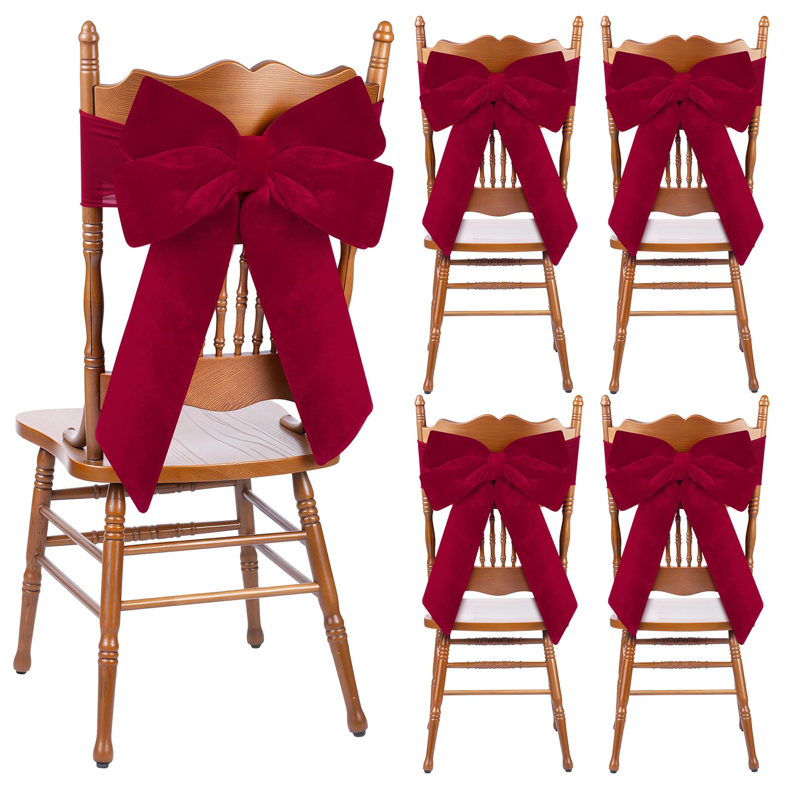 Set of 4 Christmas Velvet Chair Sashes Bows Covers