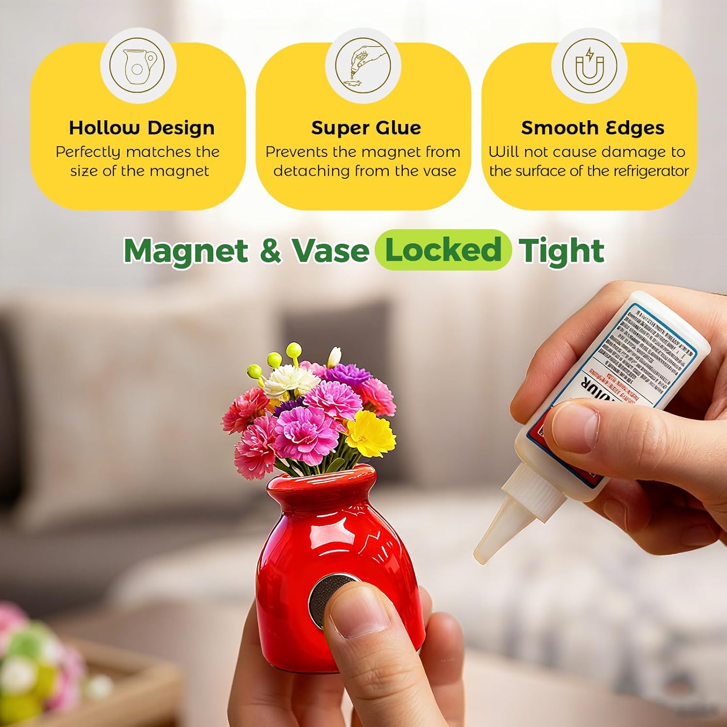 8 Pcs Cute 3D Mini Ceramic Vase Fridge Magnet Set