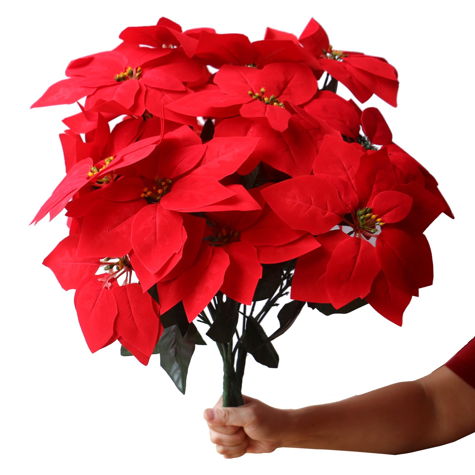 3 Pack Christmas Artificial Poinsettia Flowers Stem Bouquets