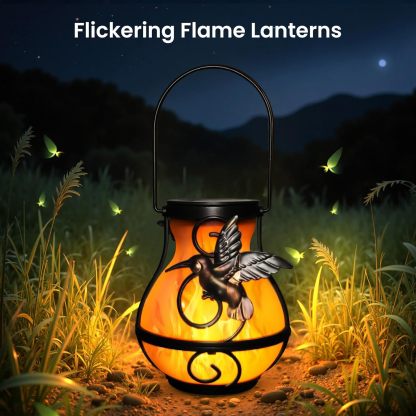 Hummingbird Solar Lantern Outdoor Hanging Flickering Flame Light