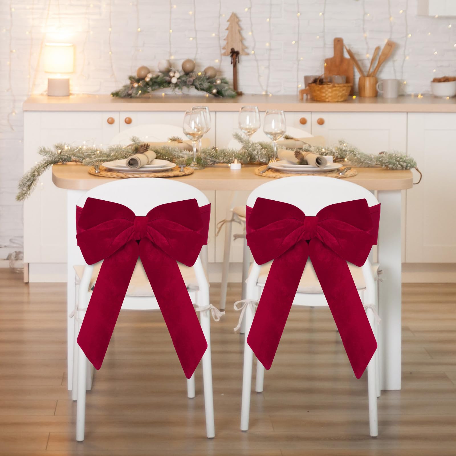 Set of 4 Christmas Velvet Chair Sashes Bows Covers