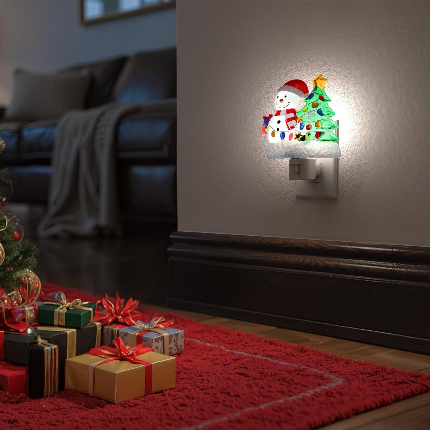 Snowman Christmas Tree Night Light Plug In Wall Light