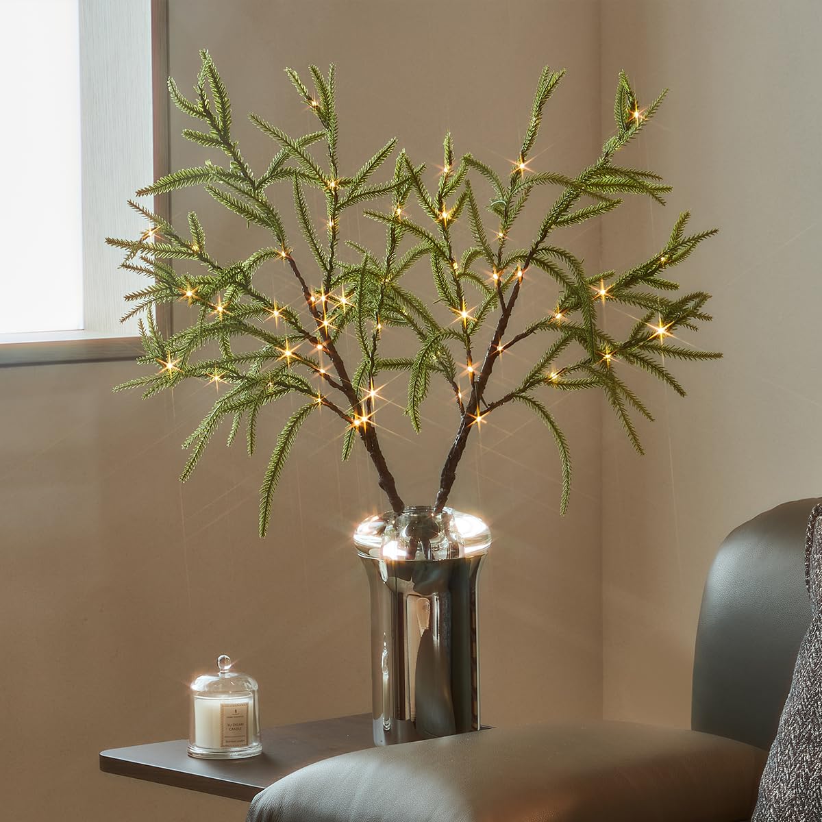 Pre-lit Norfolk Pine Branches with 60 Fairy Lights & Timer