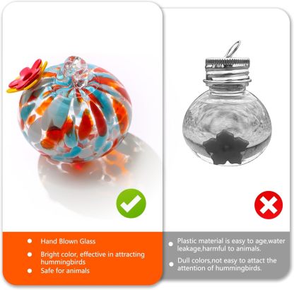 Hand Blown Glass Hummingbird Feeder for Outdoor Hanging