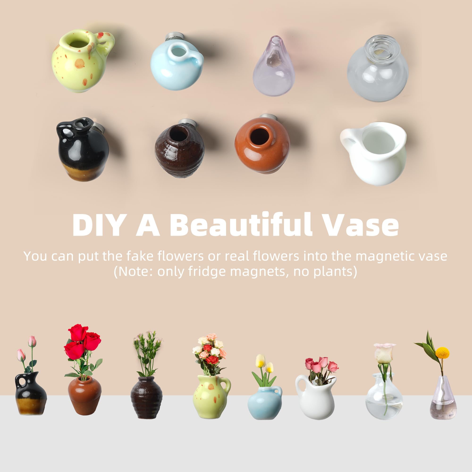 8 Pcs Cute 3D Mini Ceramic Vase Fridge Magnets