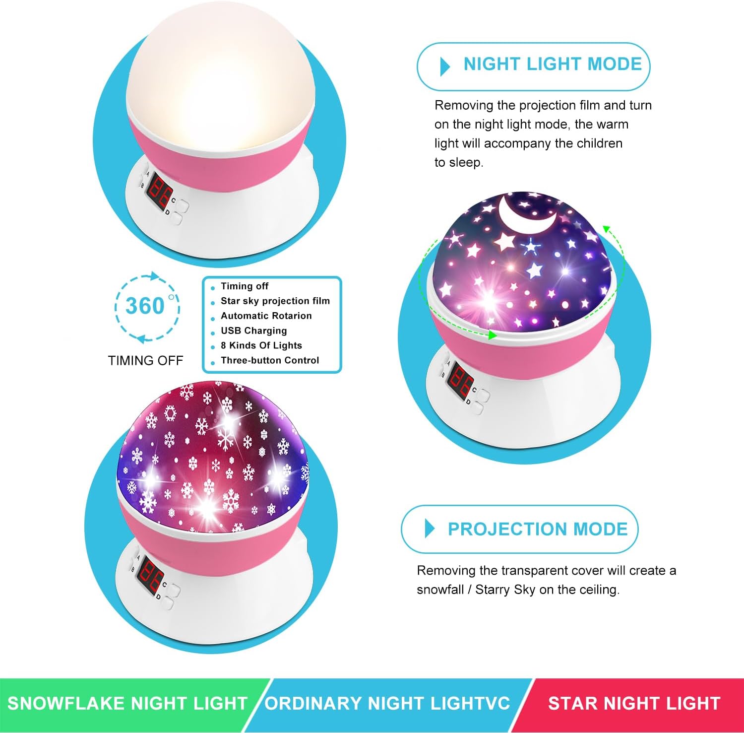Snowflake Projector Night Light with Timer