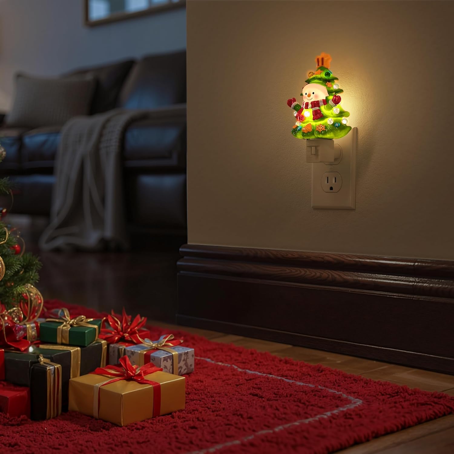 Snowman Christmas Tree Night Light Plug In Wall Light