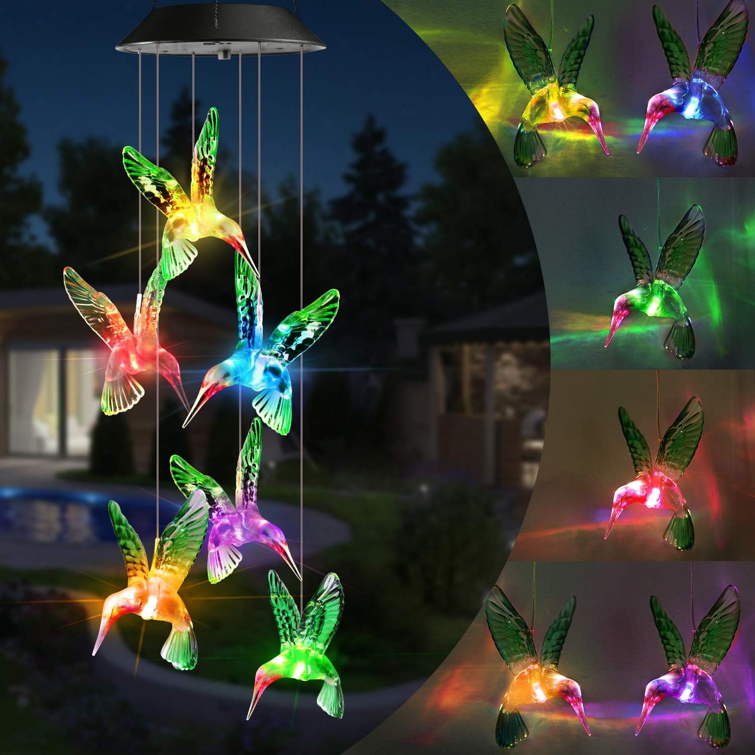 LED Color-Changing Hummingbird Wind Chimes