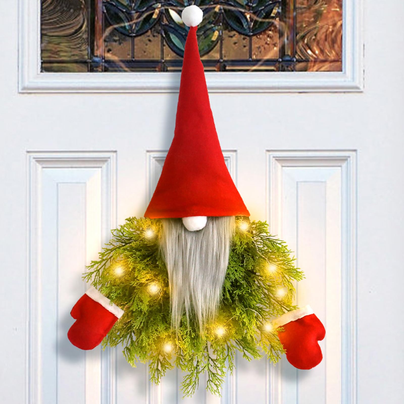 Christmas Gnome Wreath with LED Lights