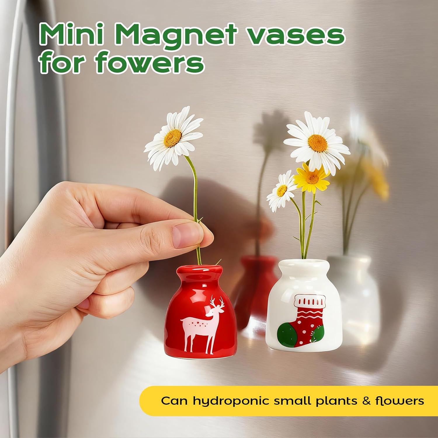 8 Pcs Cute 3D Mini Ceramic Vase Fridge Magnet Set