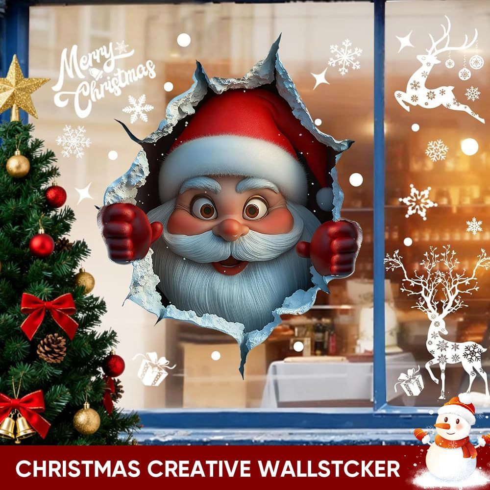 3 Pack 3D Santa Claus Christmas Wall Stickers