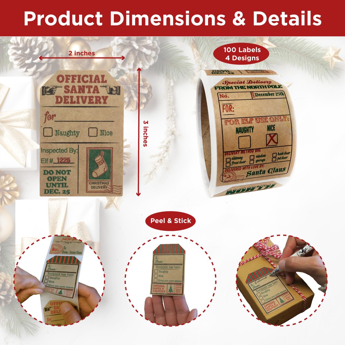 Natural Kraft Christmas Gift Tag Stickers