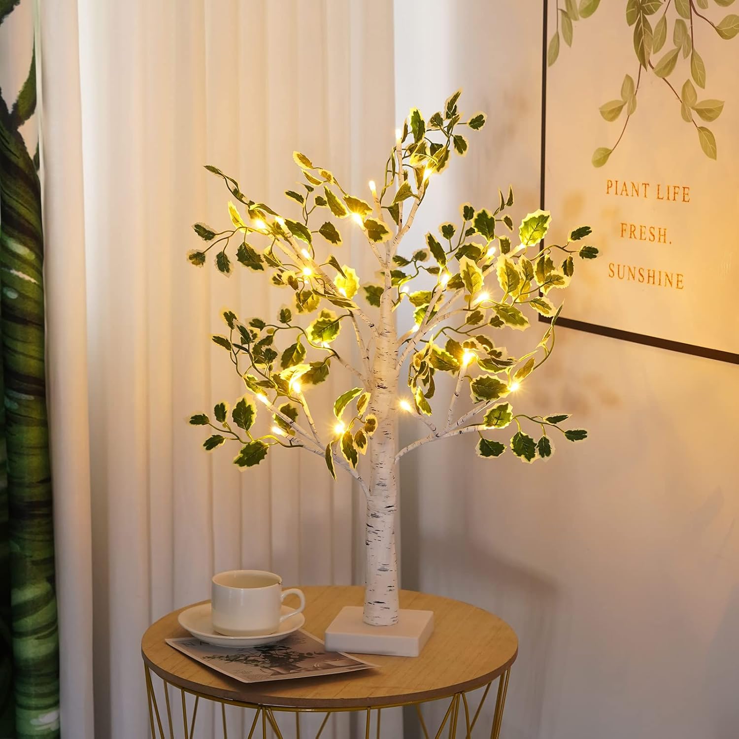 Birch Tree LED Table Lamp Warm White Tabletop Decor