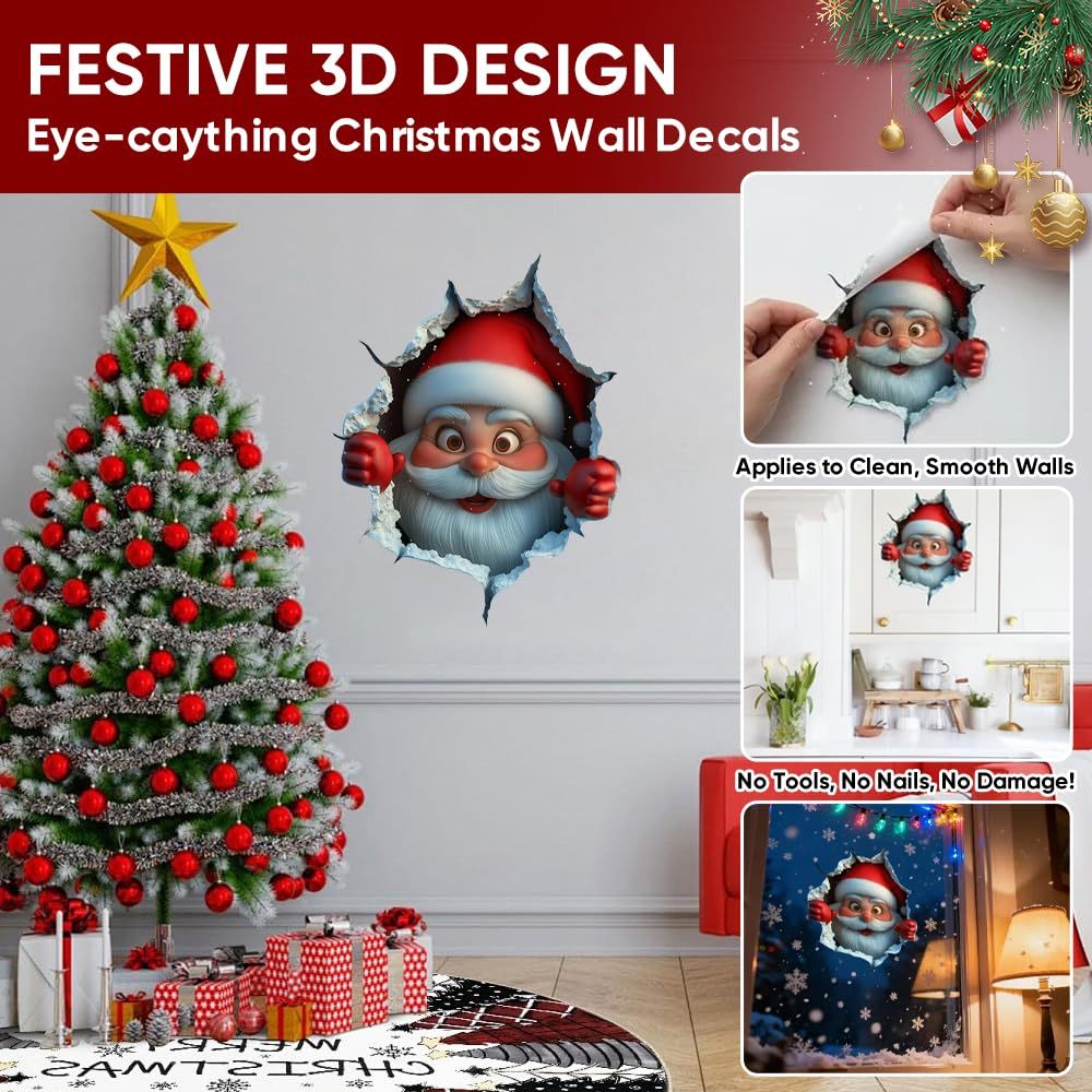 3 Pack 3D Santa Claus Christmas Wall Stickers