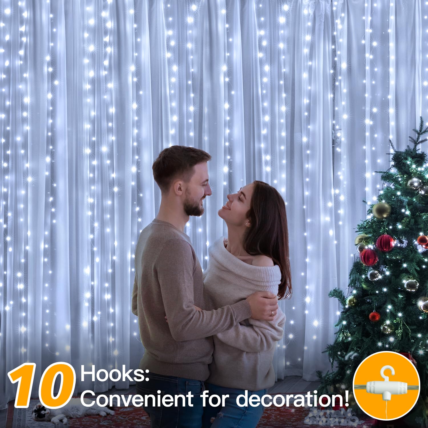 10FT 10FT Curtain Fairy Lights 300 LED Indoor Outdoor String Lights